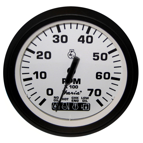 Faria Beede Instruments - Faria Euro White 4" Tachometer w/ SystemCheck Indicator 7000 RPM (Gas) (Johnson / Evinrude Outboard)