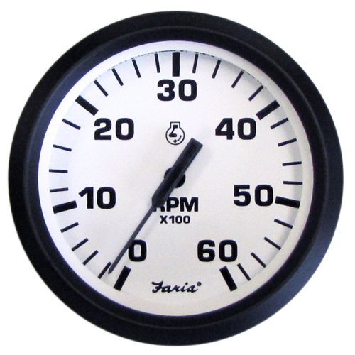 Faria Beede Instruments - Faria Euro White 4" Tachometer - 6000 RPM (Gas) (Inboard &amp; I/O)