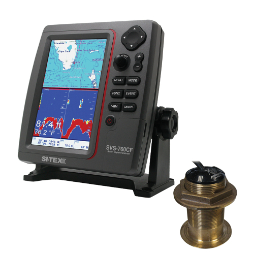 SI-TEX - SI-TEX SVS-760CF Dual Frequency Chartplotter/Sounder w/ Navionics+ Flexible Coverage & Bronze 20 Degree Transducer