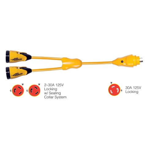 Marinco - Marinco Y30-2-30 EEL (2)30A-125V Female to (1)30A-125V Male "Y" Adapter - Yellow