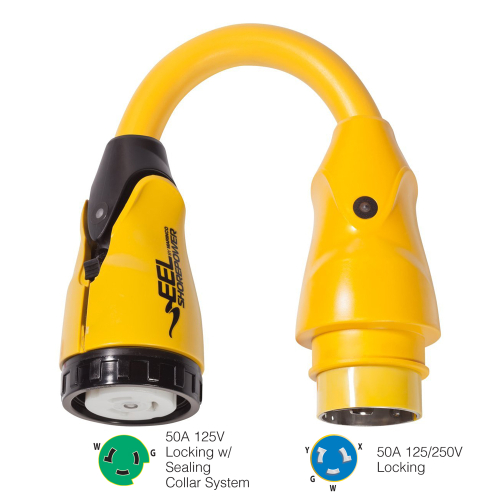 Marinco - Marinco P504-503 EEL 50A-125V Female to 50A-125/250V Male Pigtail Adapter - Yellow