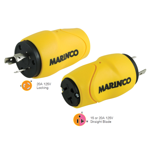 Marinco - Marinco Straight Adapter 20Amp Locking Male Plug to 15Amp Straight Female Adapter