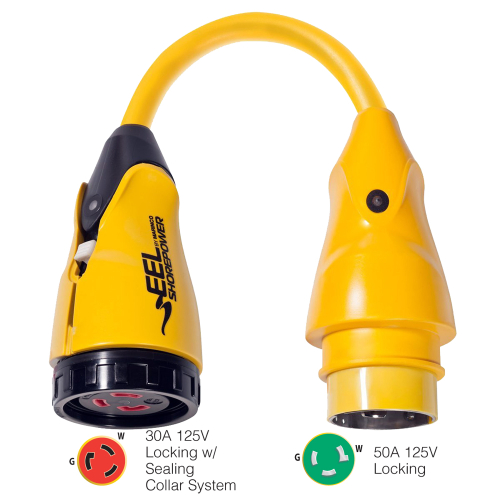 Marinco - Marinco P503-30 EEL 30A-125V Female to 50A-125V Male Pigtail Adapter - Yellow