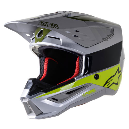 Alpinestars - Alpinestars SM5 Bond Helmet - 8303522-1956-M - Silver/Yellow Fluo/Military Green Glossy - Medium