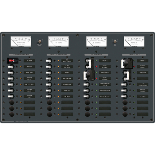 Blue Sea Systems - Blue Sea 8086 AC 3 Sources +12 Positions/DC Main +19 Position Toggle Circuit Breaker Panel - White Switches