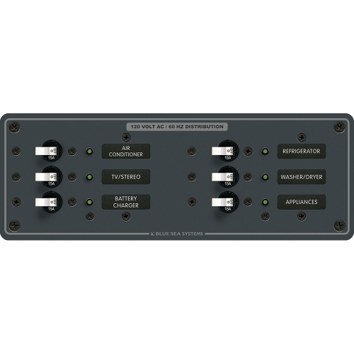 Blue Sea Systems - Blue Sea 8097 AC 6 Position Toggle Circuit Breaker Panel - White Switches