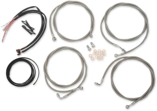 LA Choppers - LA Choppers Complete Handlebar Cable/Brake & Clutch Line/Wire Kit - Stainless Braided - LA-8054KT2-08