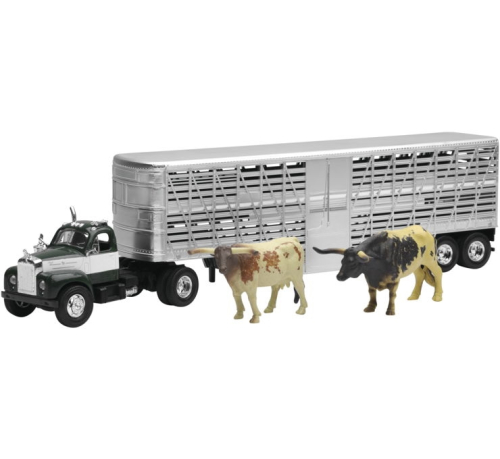 New Ray Toys - New Ray Toys 1:43 Livestock Hauler - Die Cast 1953 Mack B-61 Livestock with Cattle - SS-16116A