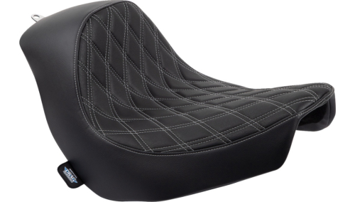 Drag Specialties - Drag Specialties Solo Seat -  Double Diamond - Black with Silver Stitching - 0802-1514