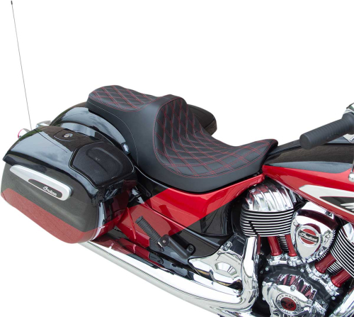 Drag Specialties - Drag Specialties Predator III Seat with Forward Positioning - Double Diamond - Red Thread - 0810-2272