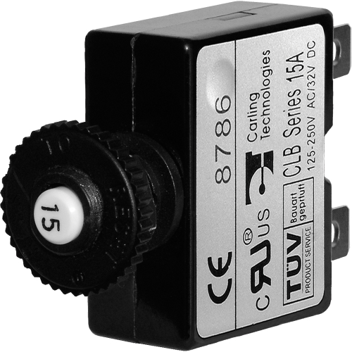 Blue Sea Systems - Blue Sea 7056 15A Push Button Thermal with Quick Connect Terminals
