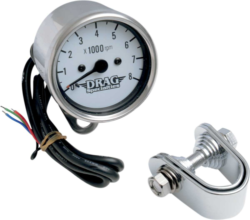 Drag Specialties - Drag Specialties 2.45in. Mini Electronic 8000 RPM Tachometer - White Face with Black Needle - 2211-0058
