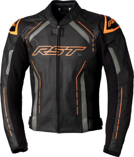 RST - RST S1 CE Leather Jacket - 102977ORG-44 - Black/Gray/Neon Orange - Large