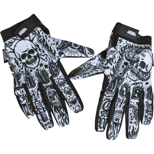 Lethal Threat - Lethal Threat Tattoo Gloves - GL15017L - Black/White - Large
