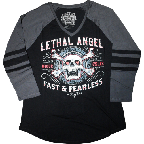 Lethal Threat - Lethal Threat Fast and Fearless Womens Long Sleeve T-Shirt - LA70203-1X - Black/Gray - 1XL