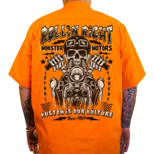 Lethal Threat - Lethal Threat Rollin Right Shop Shirt - DG60173L - Orange/Black - Large