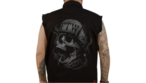 Lethal Threat - Lethal Threat FTW Skull Sleeveless Button Down Shirt - CO60193L - Black/Gray - Large