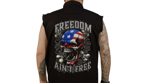 Lethal Threat - Lethal Threat Freedom Ain't Free Sleeveless Button Down Shirt - CO60195L - Blue/Gray/White/Black/Red - Large