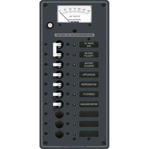 Blue Sea Systems - Blue Sea 8488 Breaker Panel - AC Main + 8 Positions - White