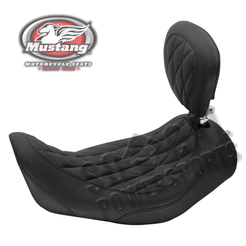 Mustang - Mustang Wide Tripper Solo Seat with Driver Backrest - Diamond Stitch - Black - 79802
