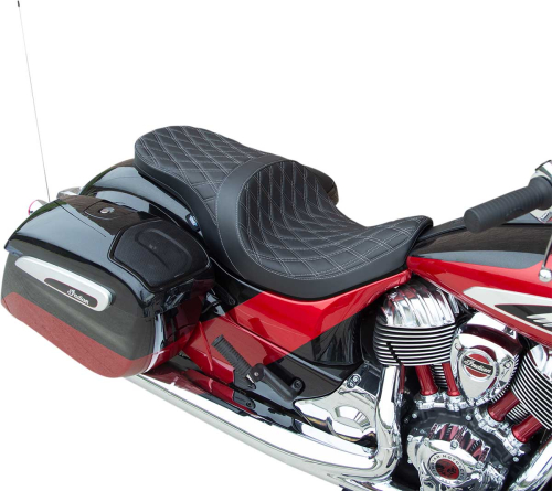 Drag Specialties - Drag Specialties Low Profile Touring Seat - Double Diamond - Silver - Solar Reflective Leather - 0810-2275