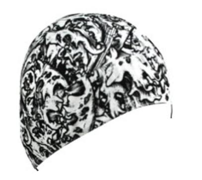 Zan Headgear - Zan Headgear Flydanna Headwrap - Z693 - Black and White Ornate Pattern - OSFM