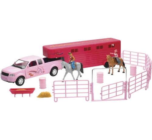 New Ray Toys - New Ray Toys Valley Ranch Playset - Pickup with Trailer, Fencing and Horses - SS-37035D