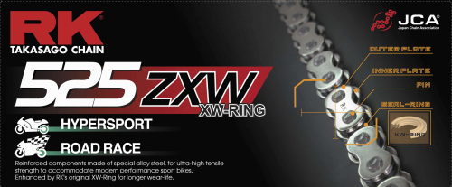 RK - RK 525 ZXW XW-Ring Chain - 170 Links - Chrome - CC525ZXW-170