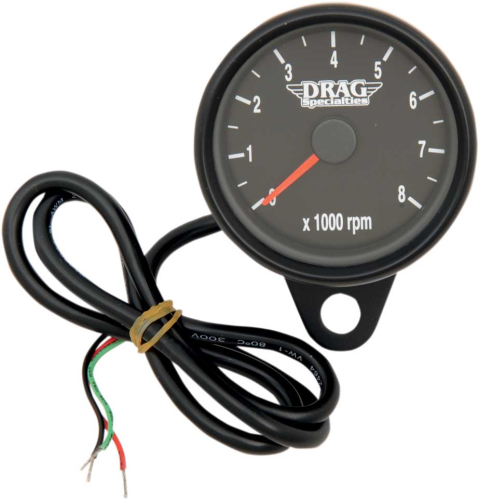 Drag Specialties - Drag Specialties Matte Black 2.4in. Mini Electronic 8000 RPM Tachometer - Black Face with Orange Needle - 21-6894BDS