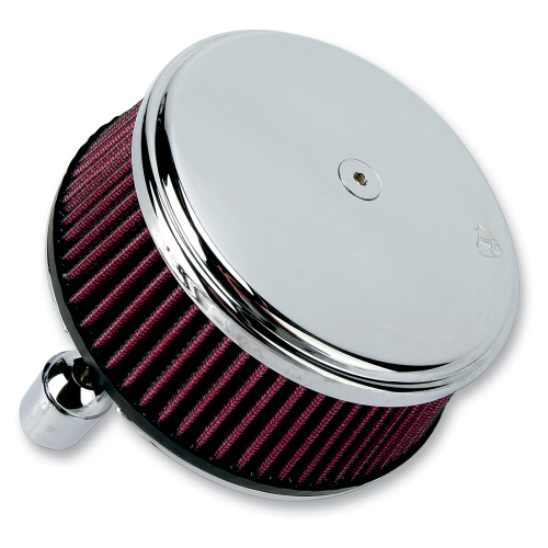 Arlen Ness - Arlen Ness Billet Sucker Stage I Air Filter Kit with Steel Cover - Smooth Chrome - Red Filter - 18-324