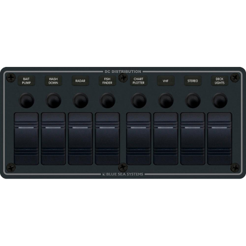 Blue Sea Systems - Blue Sea 8371 Water Resistant Panel - 8 Position - Black - Horizontal Mount