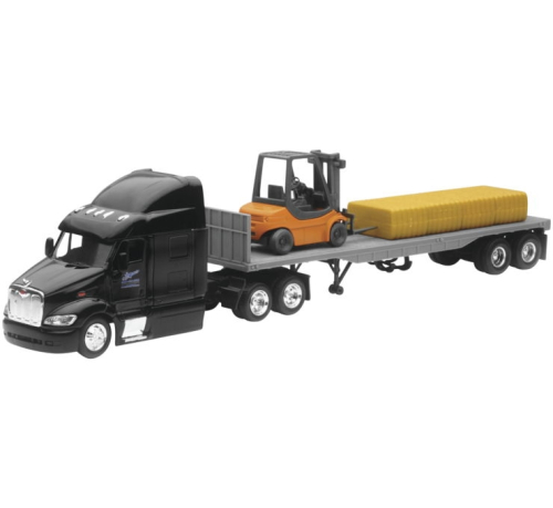 New Ray Toys - New Ray Toys 1:43 Long Hauler - Peterbilt 387 Flatbed with Forklift and Hay Bale - SS-15123J