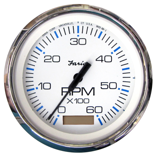 Faria Beede Instruments - Faria Chesapeake White SS 4" Tachometer w/Hourmeter - 6000 RPM (Gas)(Inboard)