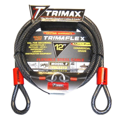 Trimax - Trimax Trimaflex Max Security Braided Cable - Dual-Loop Cable - 12ft. x 12mm - TDL1212