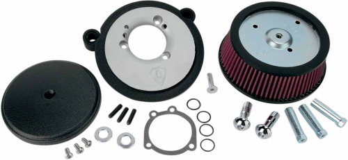Arlen Ness - Arlen Ness Billet Sucker Stage I Air Filter Kit with Steel Cover - Smooth Black - Red Filter - 18-327