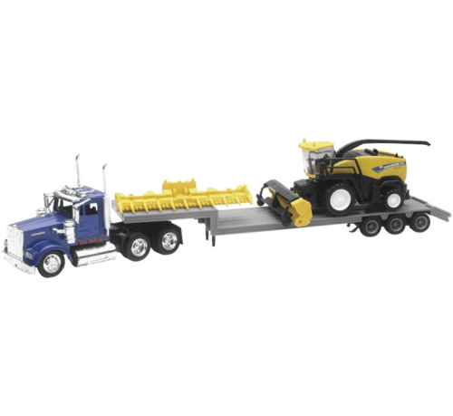 New Ray Toys - New Ray Toys 1:43 Kenworth New Holland Farm Vehicles - Kenworth Lowboy with New Holland Harvester FR920 - 16133