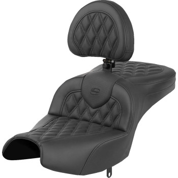 Saddlemen - Saddlemen Roadsofa LS Unheated Seat with Divers Backrest - Black/Lattice Stitched - I22-02-182BR