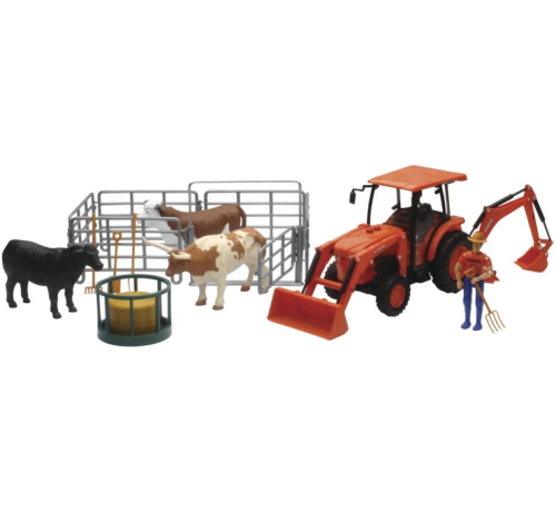 New Ray Toys - New Ray Toys 1:18 Kubota Light And Sound - L6060 Tractor with Ranch Cow Set - SS-33313