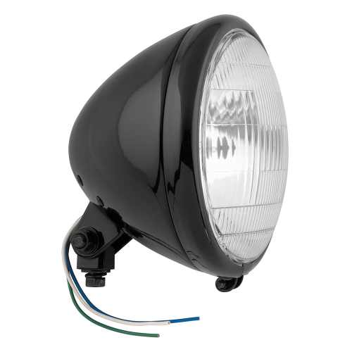 Bikers Choice - Bikers Choice 6-1/2in. Springer Style Headlight - Patterned Lens - 60/55W - H4 Bulb - Black - 957/B-100/55W