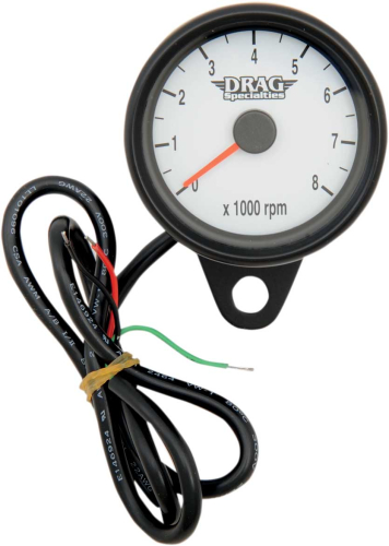 Drag Specialties - Drag Specialties Matte Black 2.4in. Mini Electronic 8000 RPM Tachometer - White Face with Orange Needle - 21-6849BDSW