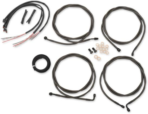 LA Choppers - LA Choppers Complete Handlebar Cable/Brake & Clutch Line/Wire Kit - Black Vinyl/Stainless - LA-8054KT2-08M