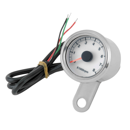 Bikers Choice - Bikers Choice Electronic LED Mini Tachometer - White Face - 169365