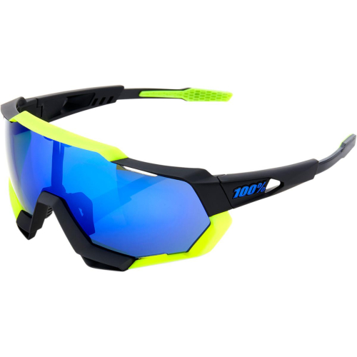 100% - 100% Speedtrap Sunglasses - 61023-014-42 - Black/Yellow/Blue Mirror Lens