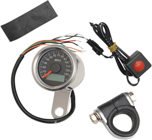 Drag Specialties - Drag Specialties Programmable Mini Electronic Speedometer with Odometer/Tripmeter - 1.87in. - Polished/Black Face - 21-6899NU