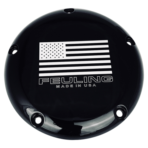 Feuling - Feuling American Flag Logo Derby Cover - Gloss Black With Contrast Lasered Logo - 9154