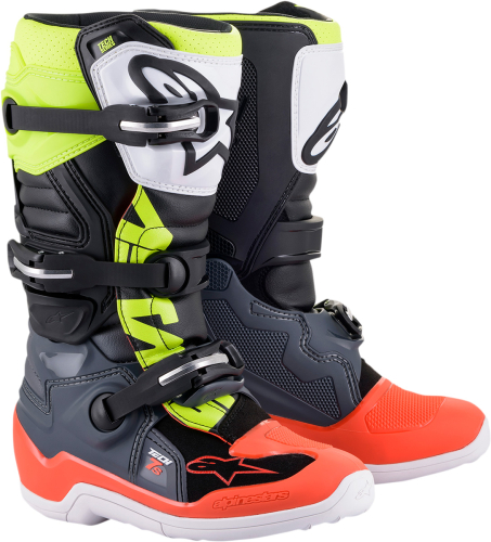 Alpinestars - Alpinestars Tech 7S Youth Boots - 2015017-9058-2 - Dark Gray/Red Flourescent/Yellow Flourescent - 2