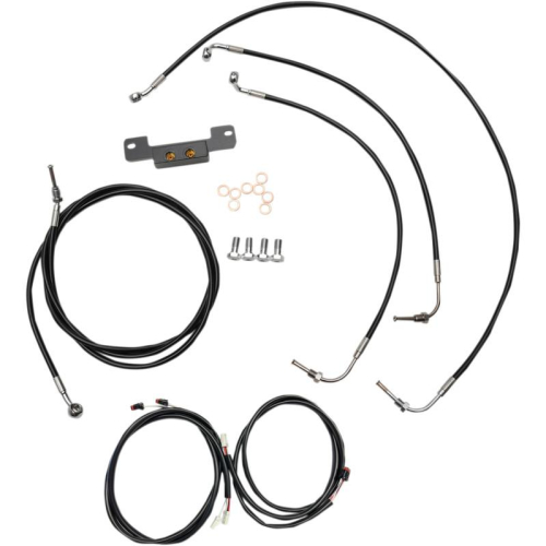 LA Choppers - LA Choppers Complete Handlebar Cable/Brake & Clutch Line/Wire Kit - Black Vinyl/Stainless Braided - LA-8055KT3-16B