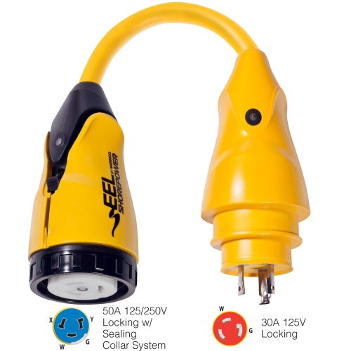 Marinco - Marinco P30-504 EEL 50A-125/250V Female to 30A-125V Male Pigtail Adapter - Yellow