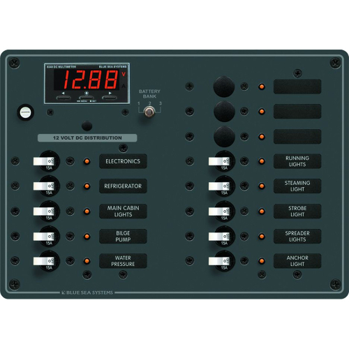 Blue Sea Systems - Blue Sea 8403 DC Panel 13 Position w/ Multimeter