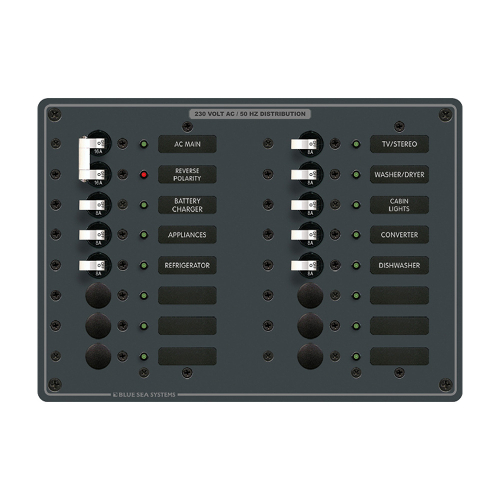 Blue Sea Systems - Blue Sea 8564 Breaker Panel - AC Main + 14 Positions (European) - White
